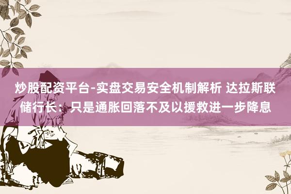 炒股配资平台-实盘交易安全机制解析 达拉斯联储行长：只是通胀回落不及以援救进一步降息